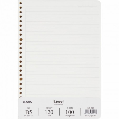 Ruột sổ kẹp còng kẻ ngang B5 100 tờ 120/76; MS: 548