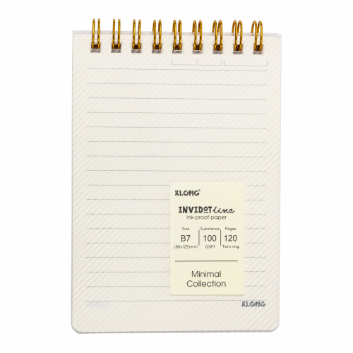 Sổ kẻ ngang lò xo kép ngang InviDot Line bìa nhựa 2 mặt B7 120tr 100/76; MS: 927