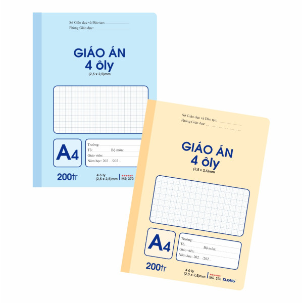 Sổ giáo án 4 ô ly  may dán gáy A4 200 trang 70/92; MS: 370