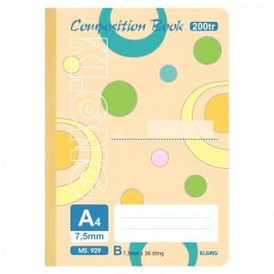 Sổ kẻ ngang may dán gáy Composition Book A4 200 trang  58/92; MS: 929