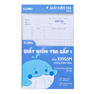 Giấy kiểm tra cấp I 4 ô ly 15 tờ kép/tập 100/92; MS: 011