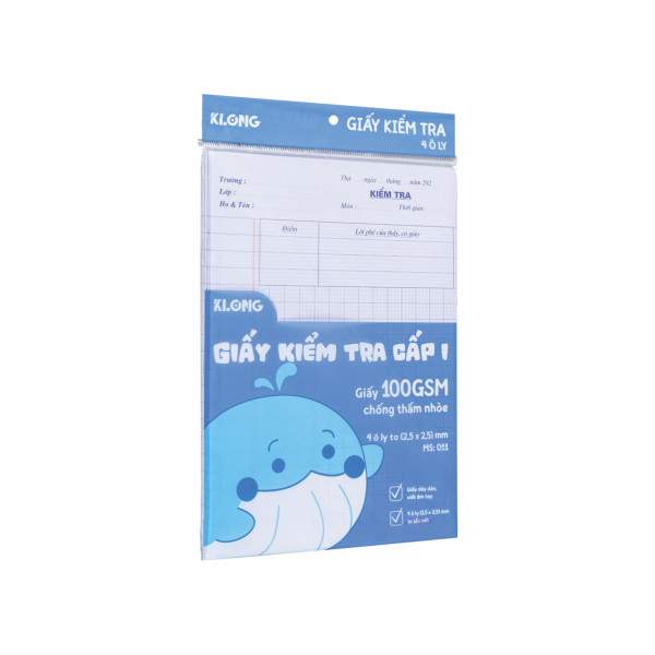 Giấy kiểm tra cấp I 4 ô ly 15 tờ kép/tập 100/92; MS: 011