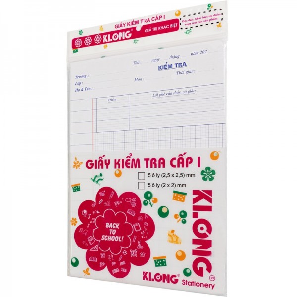 Giấy kiểm tra cấp I 5 ô ly 15 tờ kép/tập 100/92; MS: 013