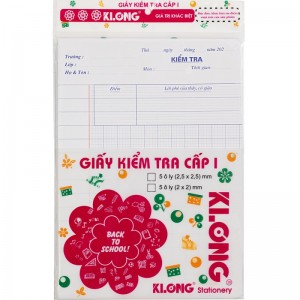 Giấy kiểm tra cấp I 5 ô ly 15 tờ kép/tập 100/92; MS: 013