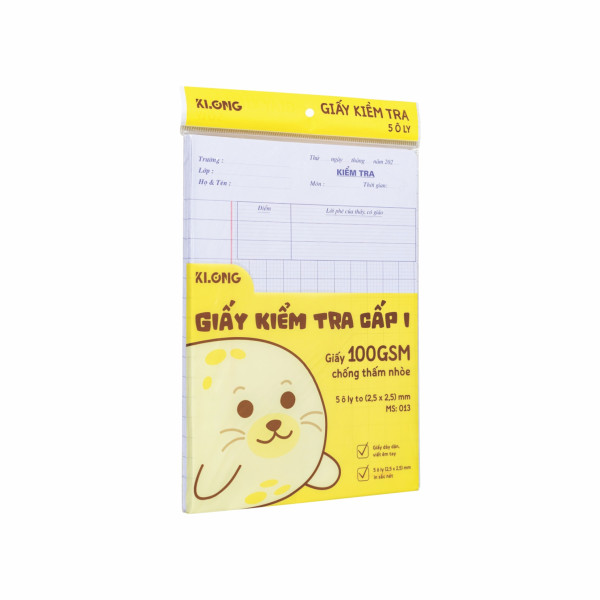 Giấy kiểm tra cấp I 5 ô ly 15 tờ kép/tập 100/92; MS: 013
