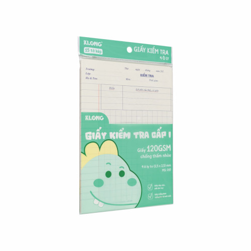 Giấy kiểm tra cấp I 4 ô ly 15 tờ kép/tập 120/76; MS: 017