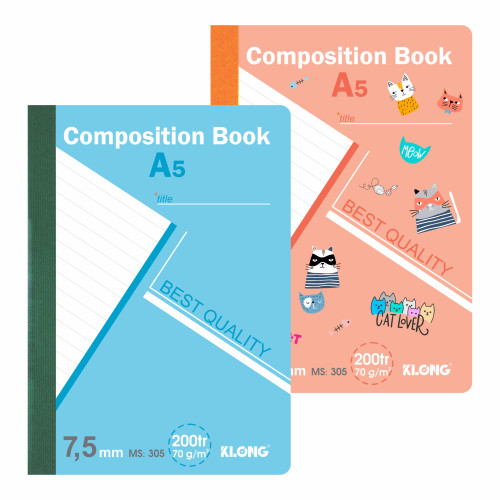 Sổ kẻ ngang may dán gáy Composition Book A5 200 trang 70/76; MS: 305