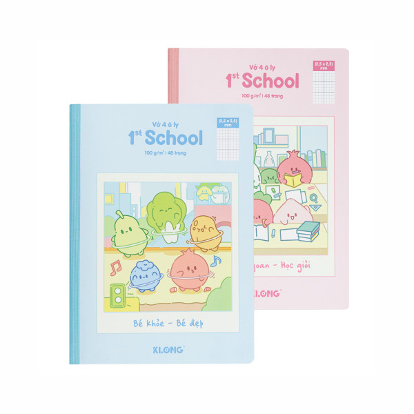 Vở 4 ô ly may dán gáy 1st School Fruity B5¯  48 trang 100/92; MS: 026