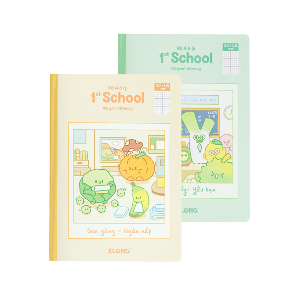 Vở 4 ô ly may dán gáy 1st School Fruity B5¯  80 trang 100/92; MS: 027