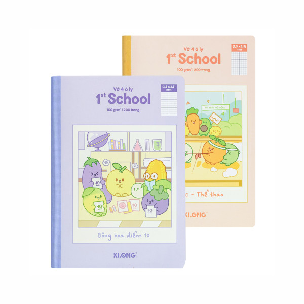 Vở 4 ô ly may dán gáy 1st School Fruity B5¯ 200 trang 100/92; MS: 029