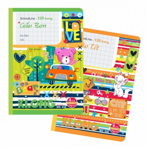 Vở 4 ô ly may dán gáy SchoolLine B5 120 trang 70/92; MS: 048