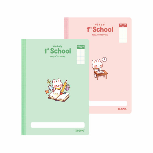 Vở 4 ô ly may dán gáy 1st School B5 120 trang 100/76; MS: 061