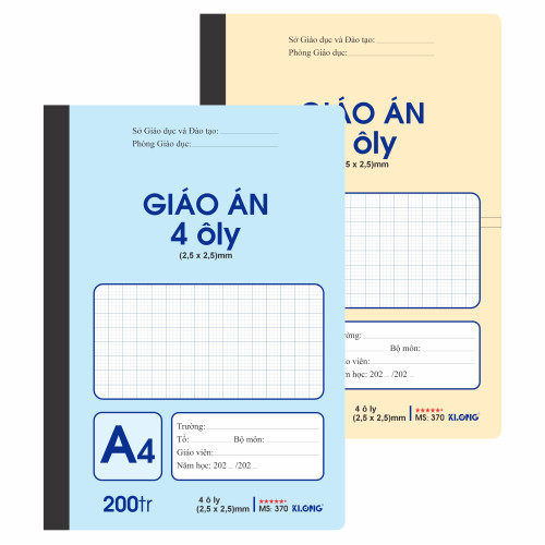 Sổ giáo án 4 ô ly  may dán gáy A4 200 trang 70/92; MS: 370