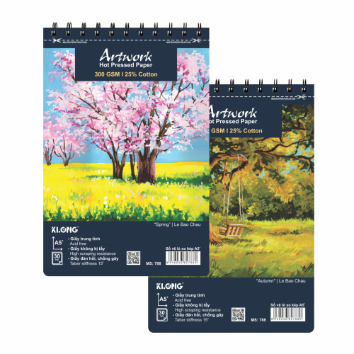 Sổ vẽ màu nước cao cấp Artwork Hot Pressed A5+ 300GSM 25% cotton 30 tờ MS: 788